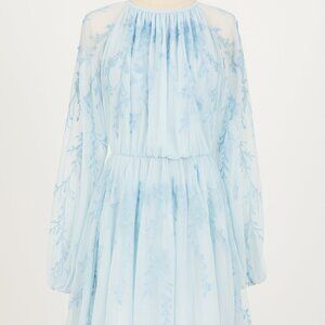 ASOS EDITION floral embroidered mesh mini dress with blouson sleeve in pale blue